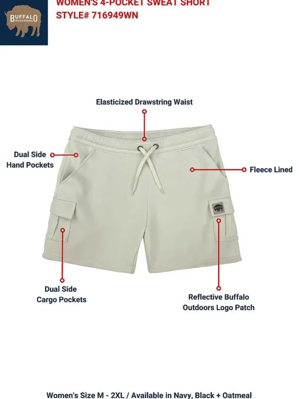 Buffalo Outdoors Bottoms^® Women's Four-Pocket Sweat Short-Oatmeal