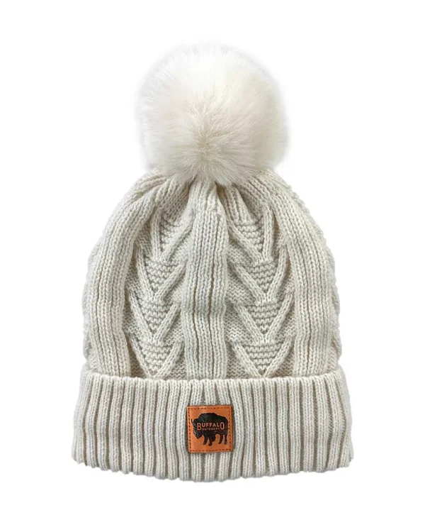 Buffalo Outdoors Hats^® Workwear Women's Knit Pom Hat-Cream