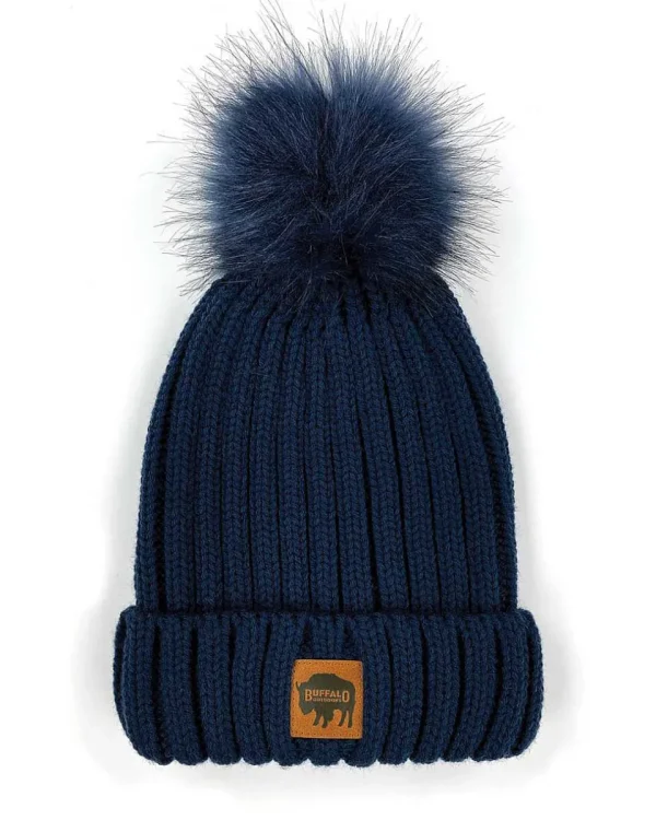 Buffalo Outdoors Hats^® Workwear Women's Chunky Knit Pom Hat- Navy Blue