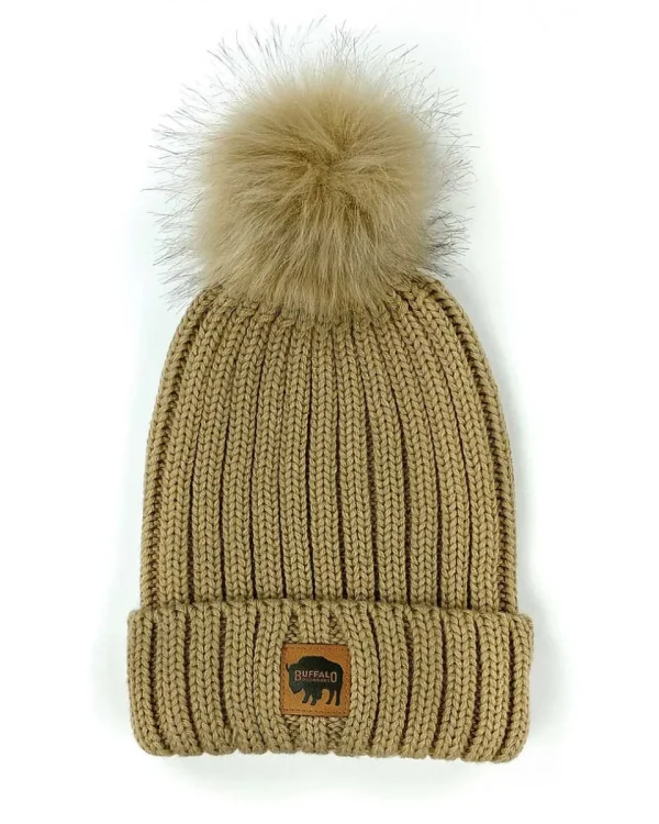 Buffalo Outdoors Hats^® Workwear Women's Chunky Knit Pom Hat- Tan