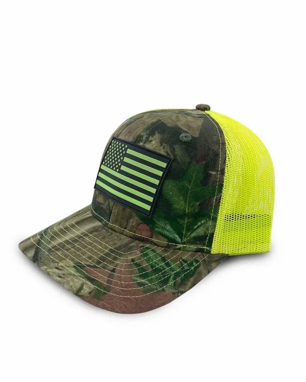 Buffalo Outdoors Trucker Hats^® Workwear Hi-Vis Flag Patch Premium Camo Trucker Hat-Yellow