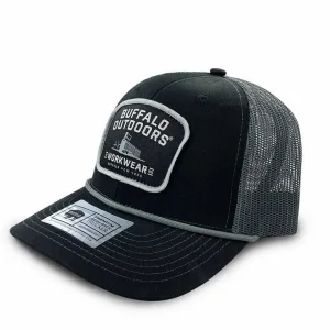 Buffalo Outdoors Trucker Hats^® Workwear Grain Elevator Patch Trucker Hat-Black/Grey