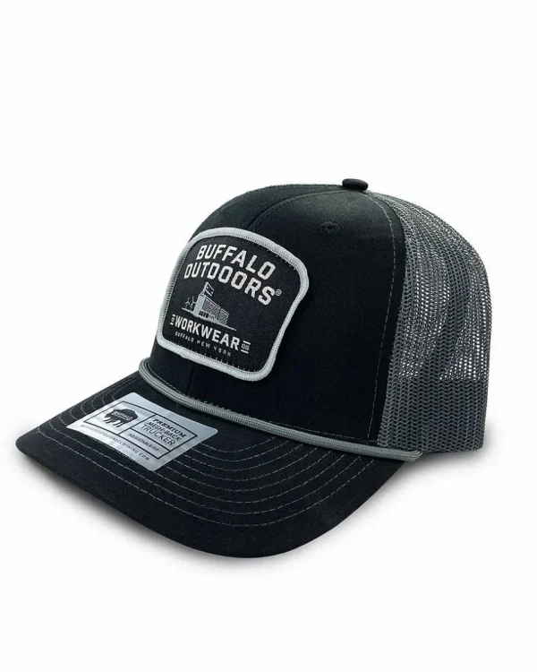 Buffalo Outdoors Trucker Hats^® Workwear Grain Elevator Patch Trucker Hat-Black/Grey