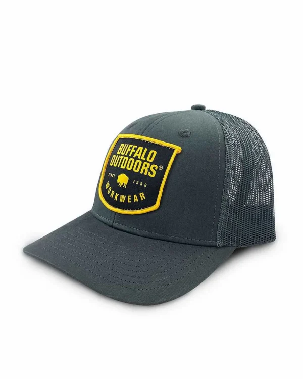 Buffalo Outdoors Trucker Hats^® Workwear Woven Color Patch Trucker Hat-Charcoal