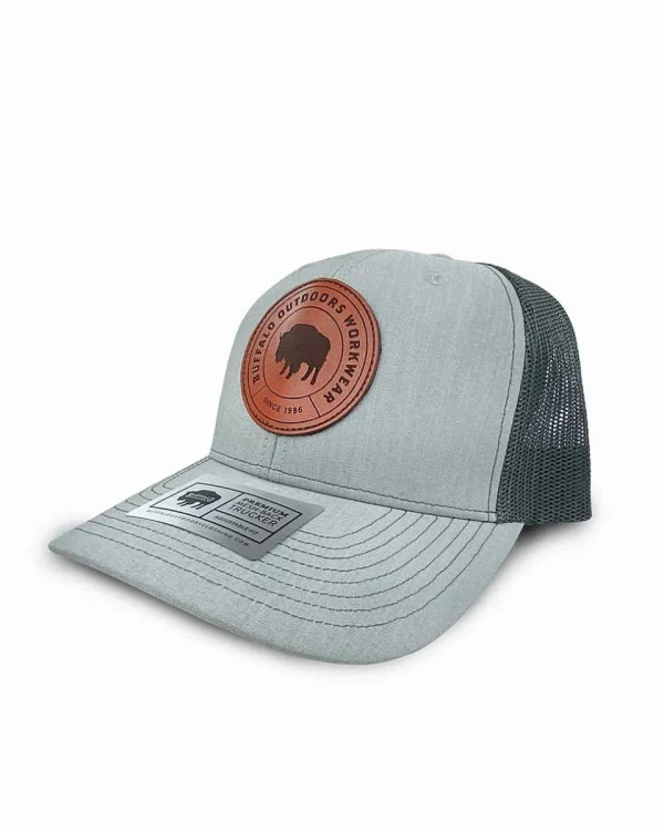 Buffalo Outdoors Trucker Hats^® Workwear Circle Patch Trucker Hat- Heather Grey/Grey