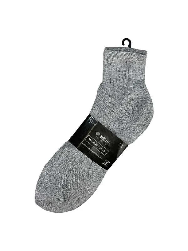 Buffalo Outdoors Socks^® Workwear Men's Ankle Work Socks 4-Pack-Heather Grey