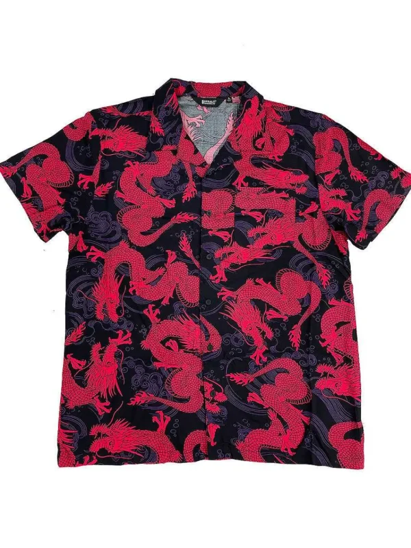 Buffalo Outdoors Button Down Shirts^® Workwear Men's Button Down All-Over Print Camp Shirts-Red Dragon