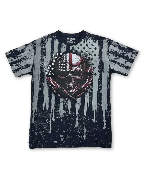 Buffalo Outdoors Roadwear^® Workwear Roadwear Collection Men's All Over Printed T-Shirt-Patriot Skull