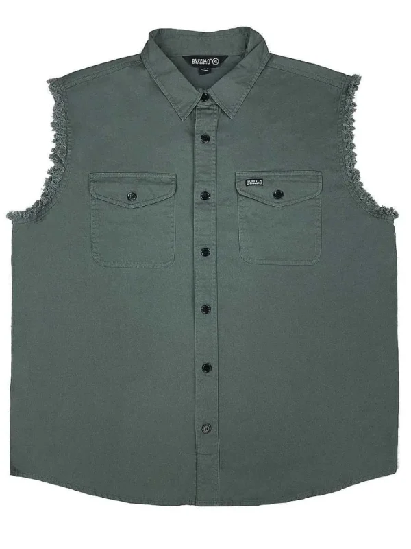 Buffalo Outdoors Roadwear^® Workwear Men's Sleeveless Biker Shirt- Green Charcoal