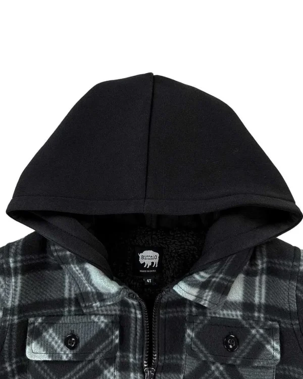 Buffalo Outdoors Hoodies^® Workwear Kid's Sherpa Lined Fleece-Grey/Black Plaid