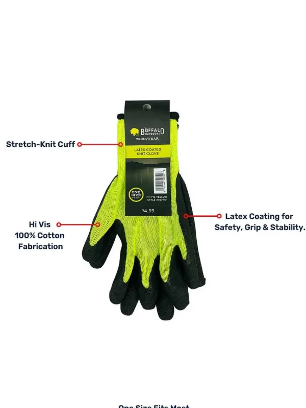 Buffalo Outdoors Gloves^® Workwear Hi Vis Latex Coated Knit Gloves