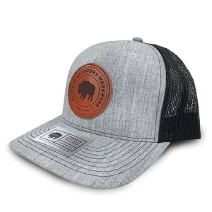 Buffalo Outdoors Trucker Hats^® Workwear Circle Patch Trucker Hat- Heather Grey/Black