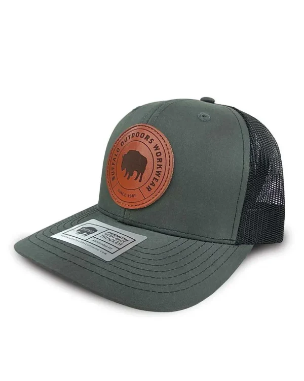 Buffalo Outdoors Trucker Hats^® Workwear Circle Patch Trucker Hat- Charcoal/Black