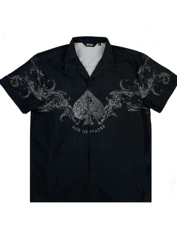 Buffalo Outdoors Button Down Shirts^® Workwear Men's Button Down All-Over Print Camp Shirts-Ace Of Spades