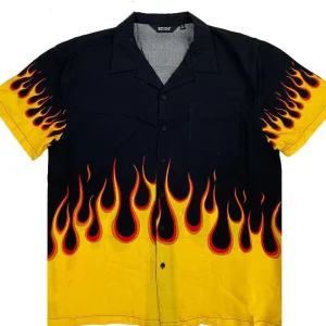 Buffalo Outdoors Button Down Shirts^® Workwear Men's Button Down All-Over Print Camp Shirts-Hot Rod Flames