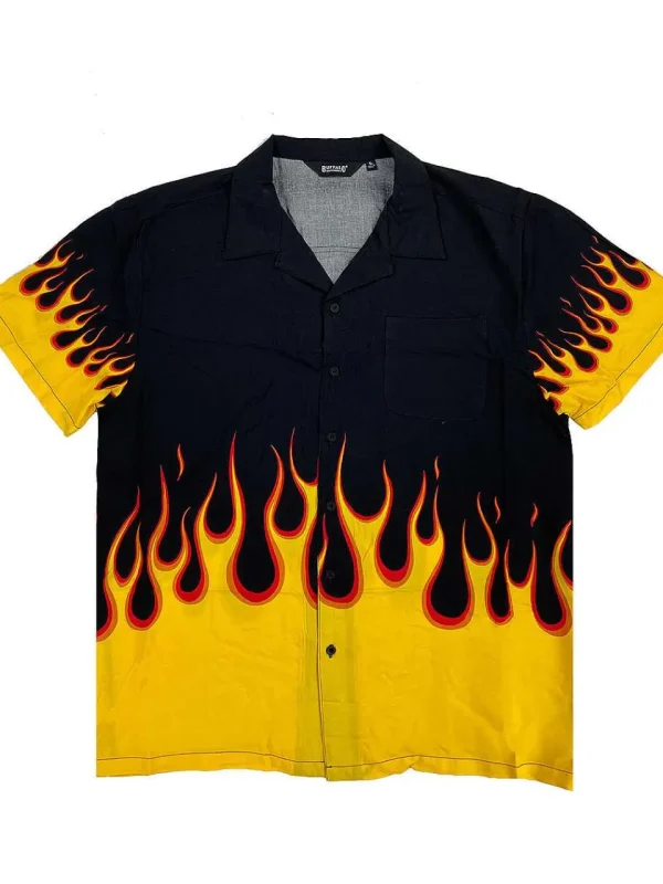 Buffalo Outdoors Button Down Shirts^® Workwear Men's Button Down All-Over Print Camp Shirts-Hot Rod Flames