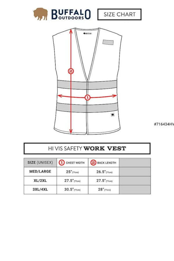 Buffalo Outdoors Vests^® Workwear Class 2 Hi Vis Reflective Safety Work Vest-Yellow