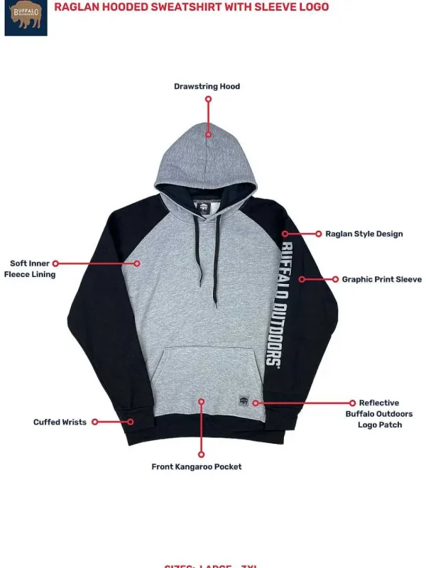 Buffalo Outdoors Hoodies & Sweatshirts For Men^® Workwear Raglan Hooded Sweatshirt With Sleeve Logo