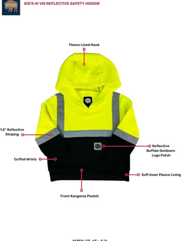 Buffalo Outdoors Hoodies^® Workwear Kid's Hi Vis Reflective Safety Hoodie