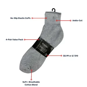 Buffalo Outdoors Socks^® Workwear Men's Ankle Work Socks 4-Pack-Heather Grey