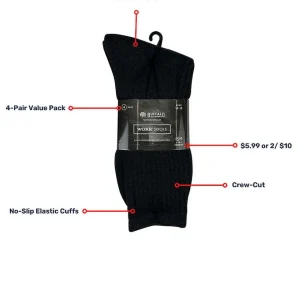 Buffalo Outdoors Socks^® Workwear Men's Crew Work Socks 4-Pack-Black