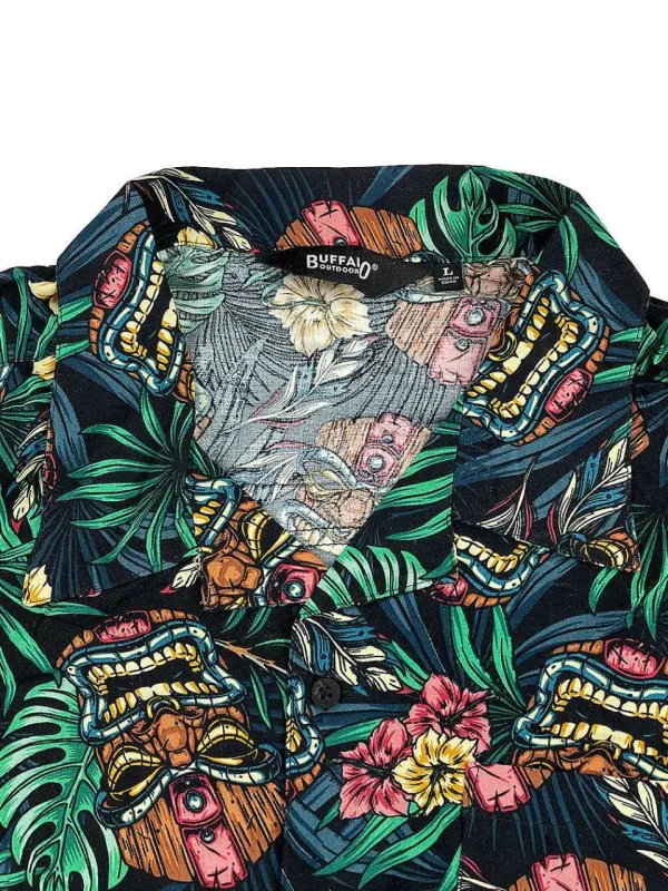 Buffalo Outdoors Button Down Shirts^® Workwear Men's Button Down All-Over Print Camp Shirts -Tiki Time