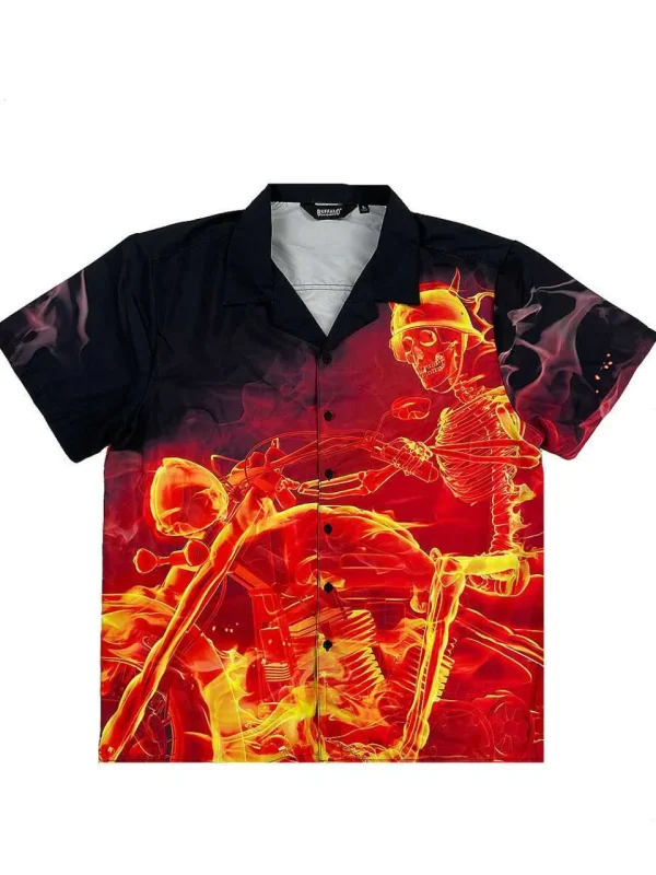 Buffalo Outdoors Button Down Shirts^® Workwear Men's Button Down All-Over Print Camp Shirts-Hell Rider