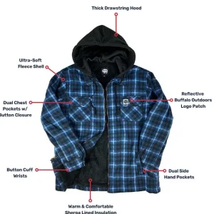 Buffalo Outdoors Hoodies & Sweatshirts For Men^® Workwear Sherpa Lined Hooded Fleece-Navy Plaid