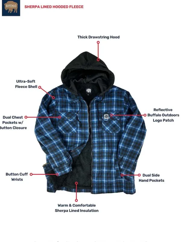 Buffalo Outdoors Hoodies & Sweatshirts For Men^® Workwear Sherpa Lined Hooded Fleece-Navy Plaid