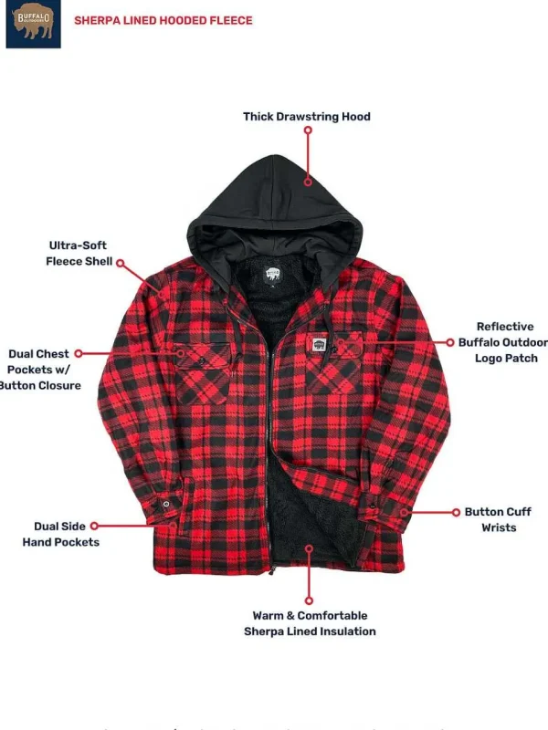 Buffalo Outdoors Hoodies & Sweatshirts For Men^® Workwear Sherpa Lined Hooded Fleece-Red Plaid