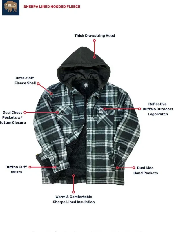 Buffalo Outdoors Hoodies & Sweatshirts For Men^® Workwear Sherpa Lined Hooded Fleece-Charcoal Plaid