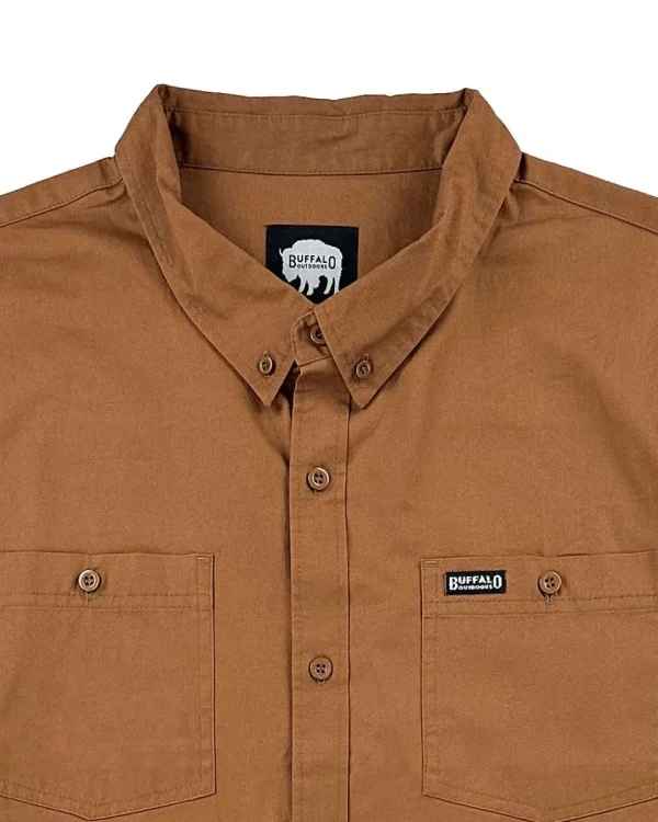 Buffalo Outdoors Button Down Shirts^® Workwear Short Sleeve Button Down Twill Work Shirt-Chestnut Brown