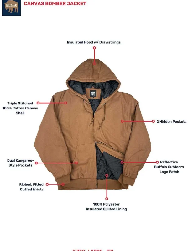 Buffalo Outdoors Men's Jackets^® Workwear Canvas Bomber Jacket-Chestnut Brown