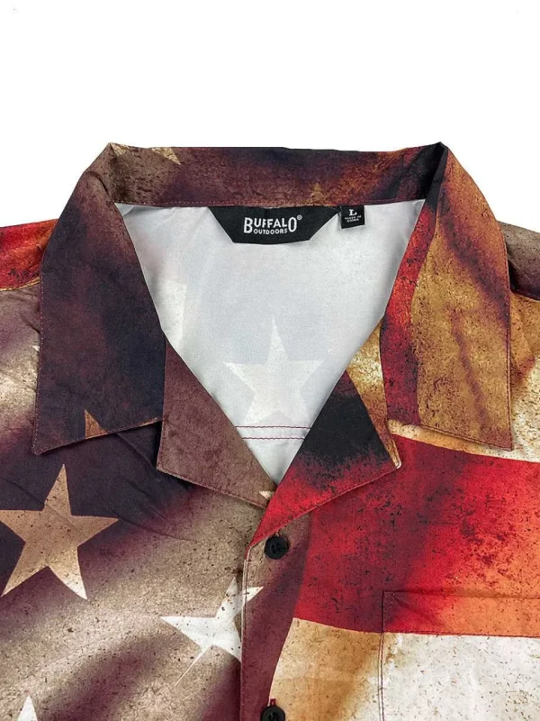 Buffalo Outdoors Button Down Shirts^® Workwear Men's Button Down All-Over Print Camp Shirts -Stars N' Stripes