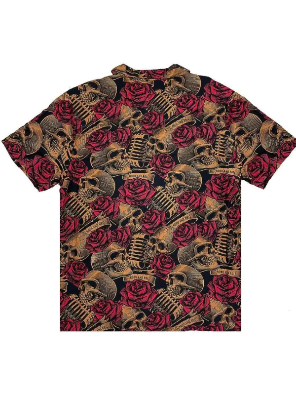 Buffalo Outdoors Button Down Shirts^® Workwear Men's Button Down All-Over Print Camp Shirts -Skulls N' Roses