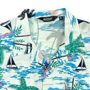 Buffalo Outdoors Button Down Shirts^® Workwear Men's Button Down All-Over Print Camp Shirts-Blue Hawaii