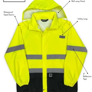 Buffalo Outdoors Men's Jackets^® Workwear Class 2 Hi Vis Safety Hooded Rain Shell