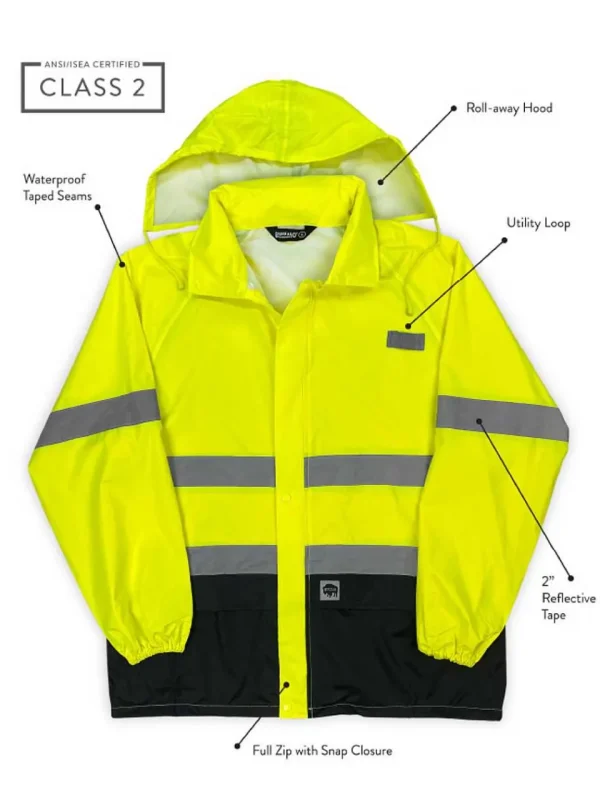 Buffalo Outdoors Men's Jackets^® Workwear Class 2 Hi Vis Safety Hooded Rain Shell