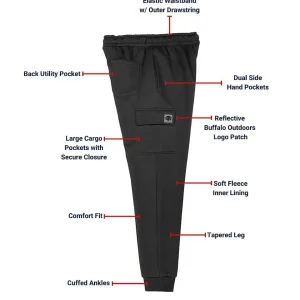 Buffalo Outdoors Pants^® Workwear Men's Fleece Cargo Joggers-Charcoal