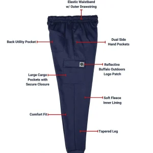 Buffalo Outdoors Pants^® Workwear Men's Fleece Cargo Joggers-Navy