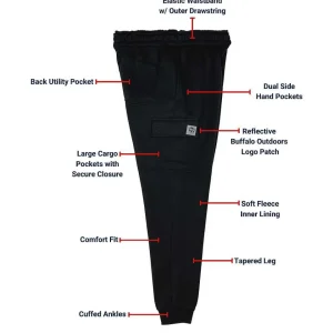 Buffalo Outdoors Pants^® Workwear Men's Fleece Cargo Joggers-Black