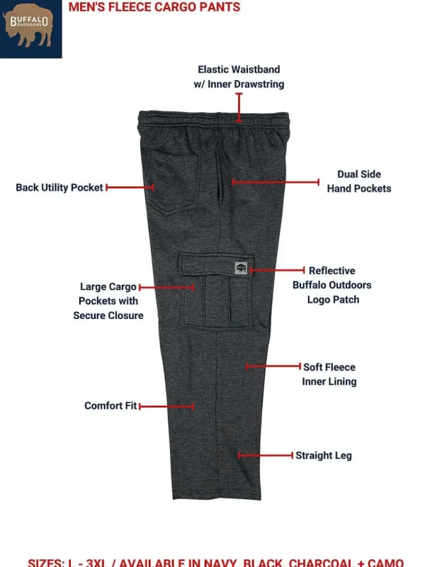 Buffalo Outdoors Pants^® Workwear Fleece Cargo Pants-Charcoal