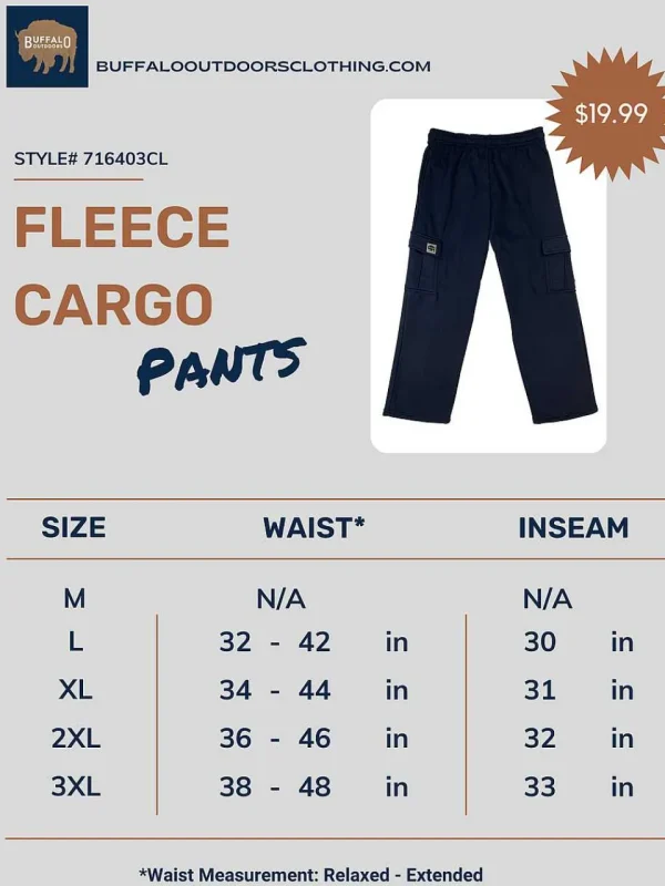 Buffalo Outdoors Pants^® Workwear Fleece Cargo Pants-Navy Blue