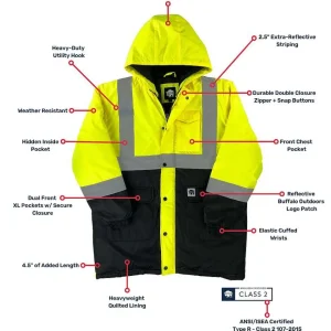 Buffalo Outdoors Men's Jackets^® Workwear Class 2 Hi Vis Safety Winter Parka