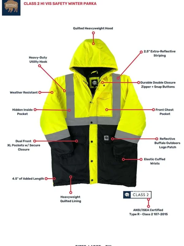 Buffalo Outdoors Men's Jackets^® Workwear Class 2 Hi Vis Safety Winter Parka