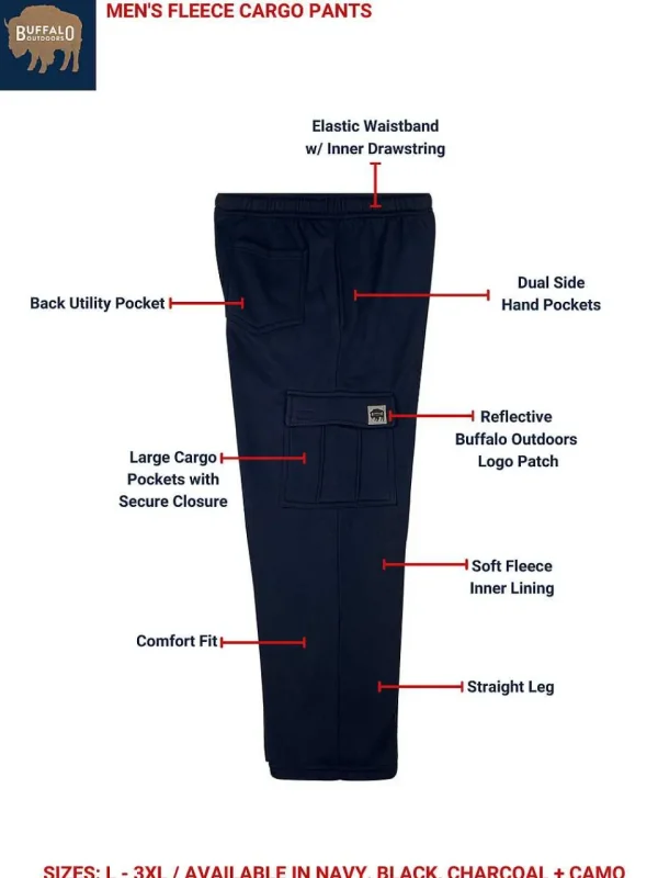 Buffalo Outdoors Pants^® Workwear Fleece Cargo Pants-Navy Blue