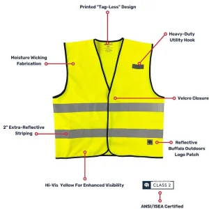 Buffalo Outdoors Vests^® Workwear Class 2 Hi Vis Reflective Safety Work Vest-Yellow